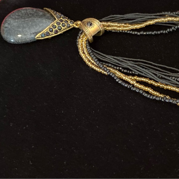 Vintage 70’s Bohemian Blue Goldstone Pendant Necklace - Picture 3 of 10